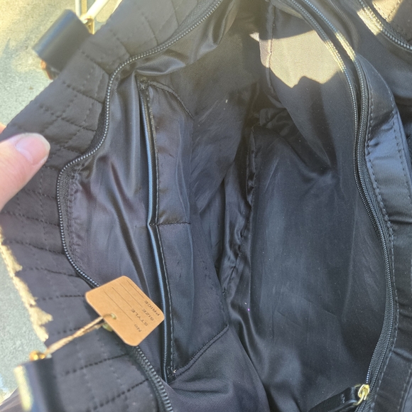 Max Studio Quilted Expandable Tote Bag – Black with Gold Zippers - Picture 6 of 11